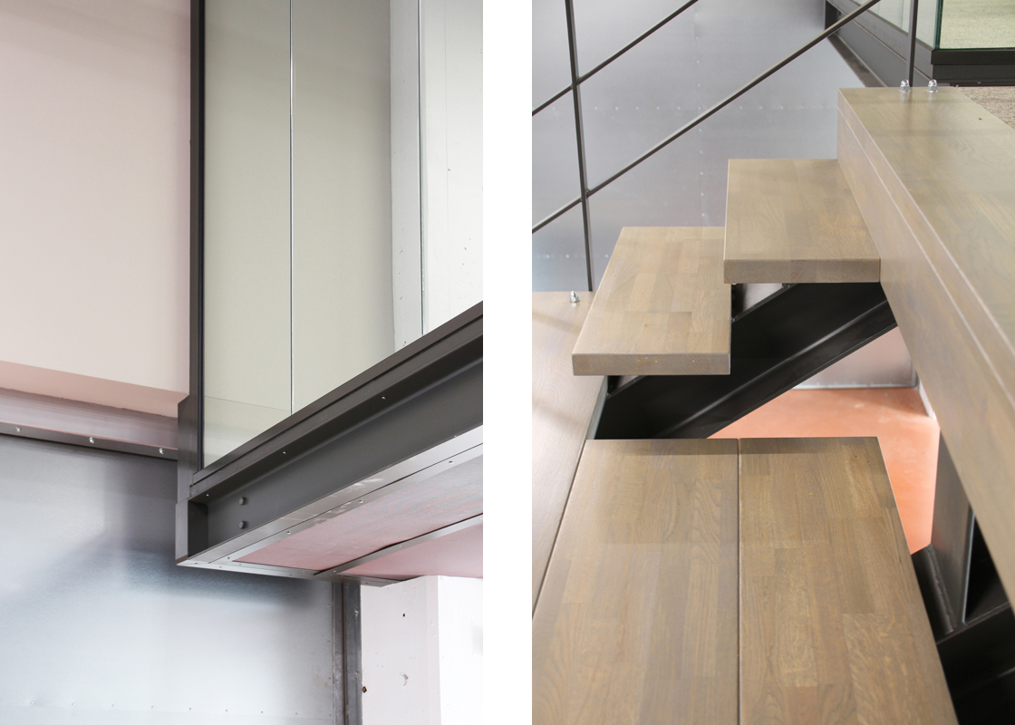 onepowelab Detail constructie staal entresol buro bois trap interieur archiectuur